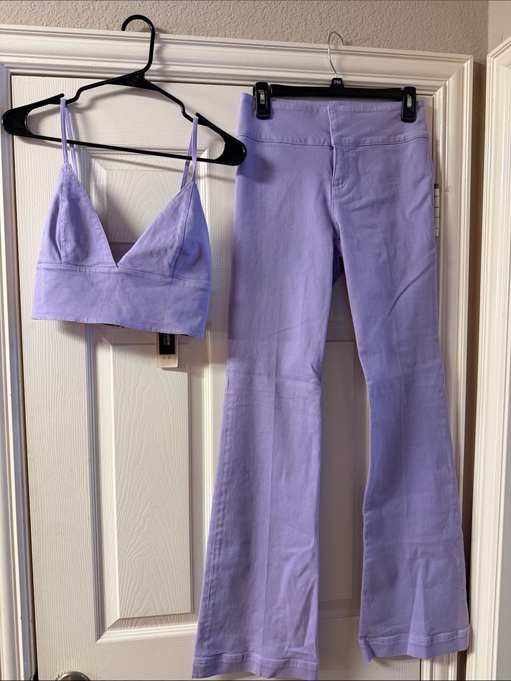 Alice + Olivia Lavender Flare Pants with Matching Cropped Bralette